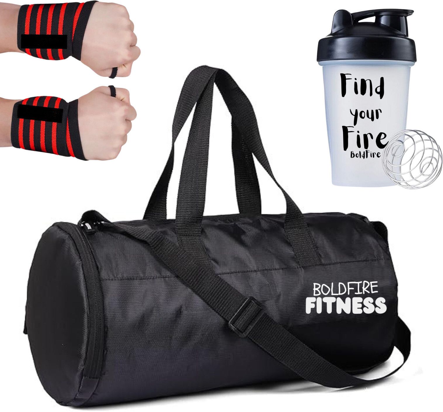Combo GYM Shaker With Gym Bags With Shoes Compartment & Wrist Band Fitness Accessory Kit Kit-image-16