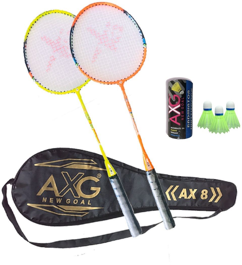Fluorescent Aluminium AX-8 Set of 2 Multicolor Racquets & 3 Plastic Shuttles Badminton Kit-image-7