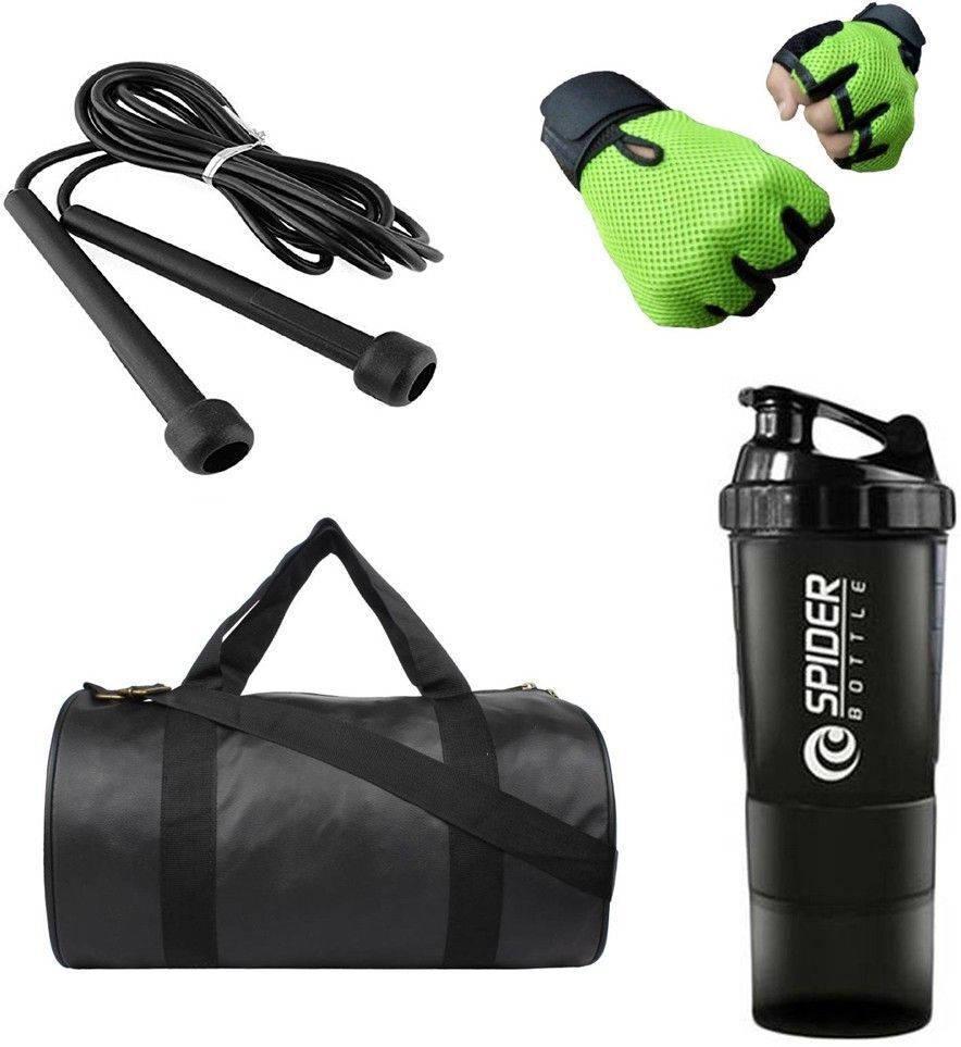 Combo of Leatherite (Black) Gym Bag, Gloves (Green), Spider Shaker (Black) And Fitness Accessory Kit Kit-image-43