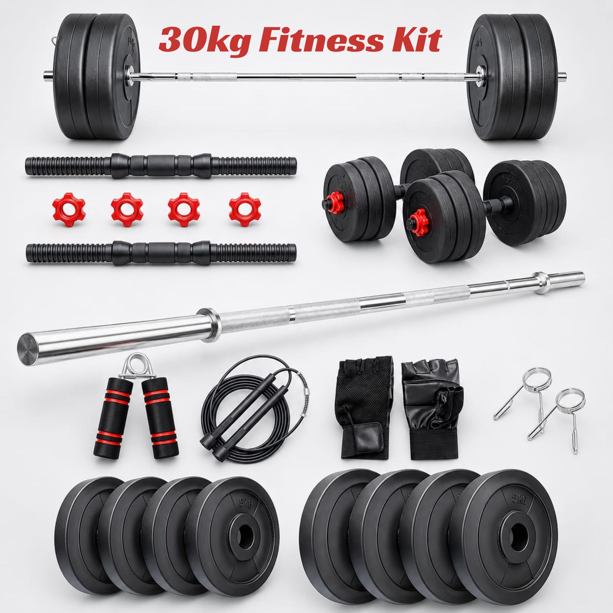 30KG PVC Weight Plate+3 Ft Straight Rod+Adjustable Dumbbell+Home Gym Combo+ Fitness Accessory Kit Kit-image-36