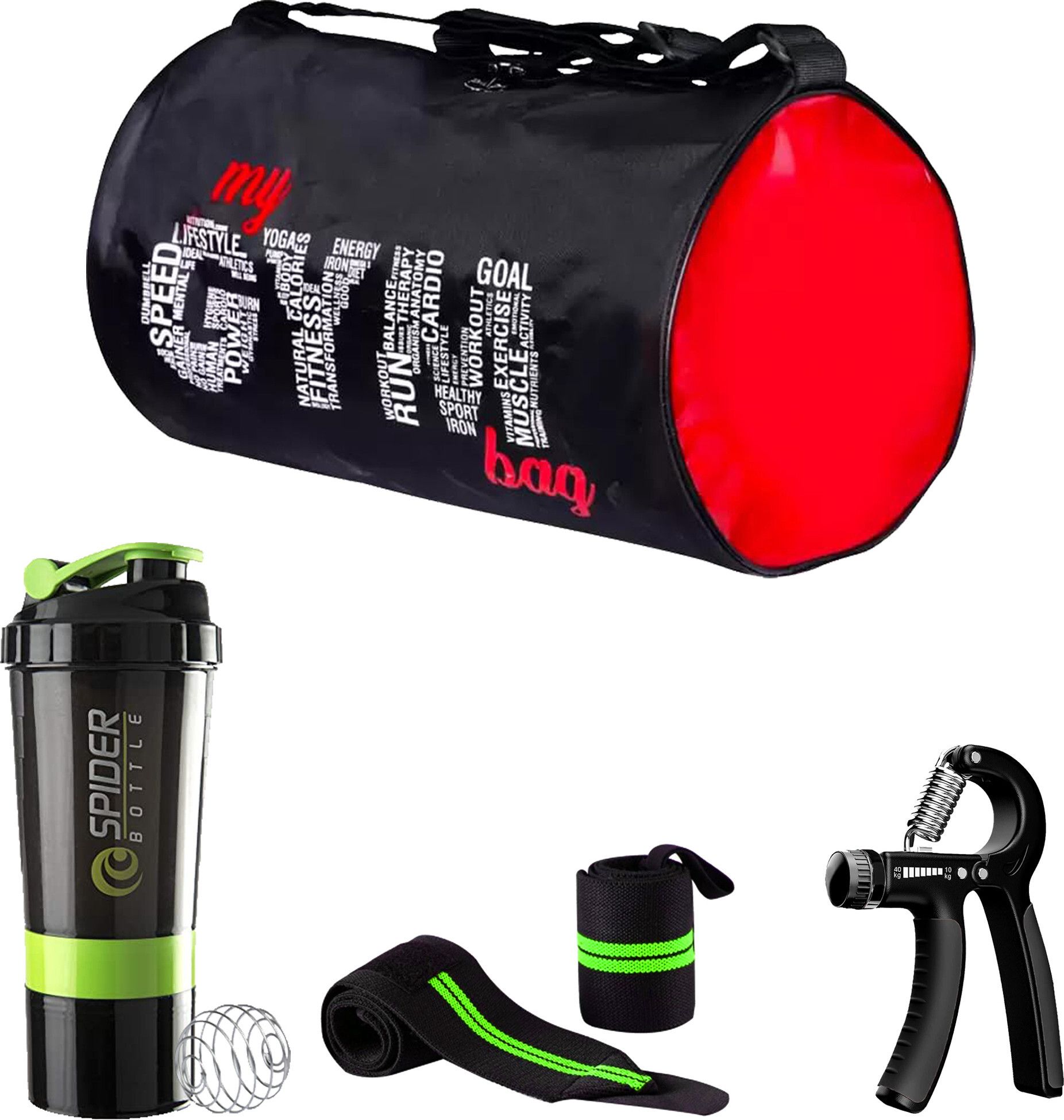 true indian New gym bag combo for gym bag gym shaker bottle wrist band hand gripper Fitness Accessory Kit Kit-picture-9