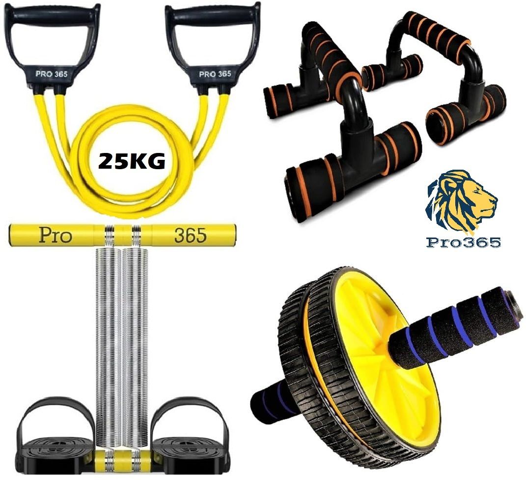 Combo Of Double TT, Pushup Bar, Toning Tube and Abdominal Wheel for Ab exerciser Fitness Accessory Kit Kit