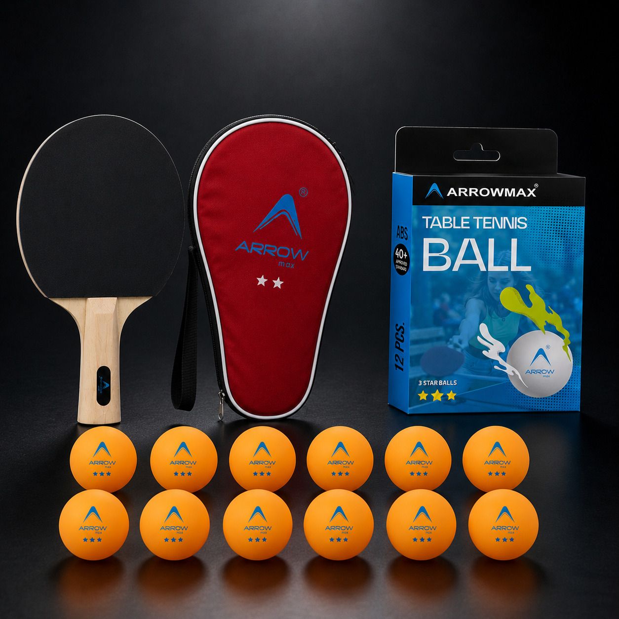 arrowmax Table Tennis Racquet With 12 ABS 3 star Balls Table Tennis Kit-picture-43