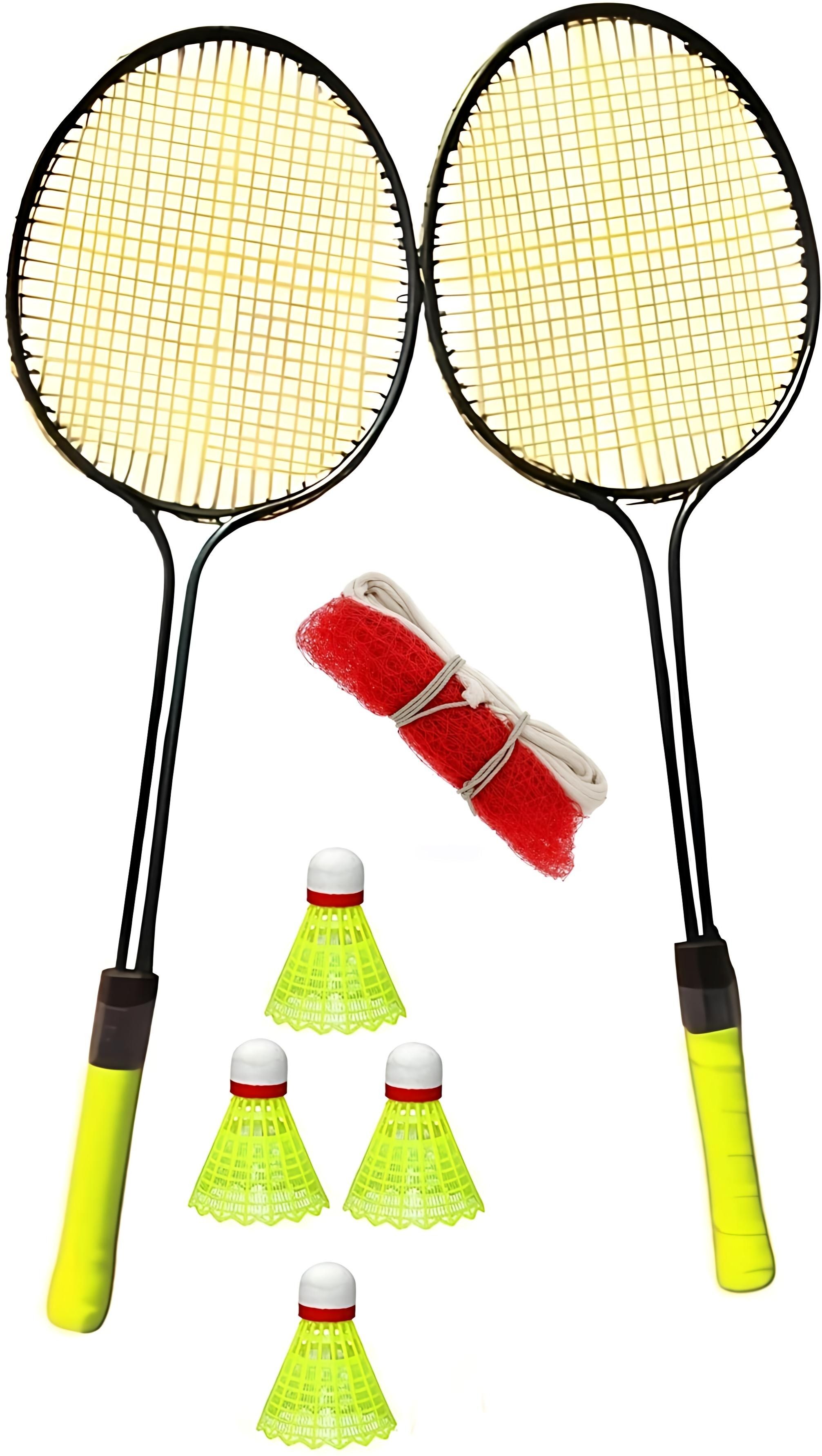 monal traders 1 Badminton Racquet Set of 2pcs With 4pcs Nylon Shuttles 1 Net Badminton Kit-picture-18