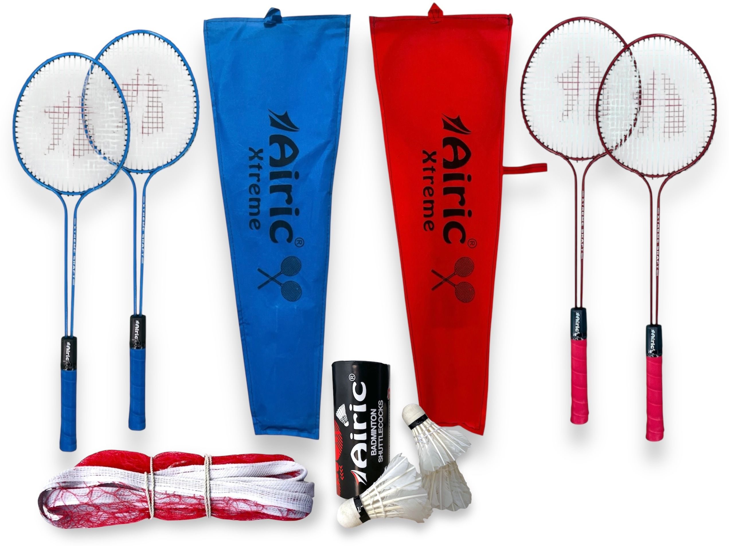 airic Xtreme Double Shaft Raquets with Feather Shuttles and 3 side tape Net Badminton Kit-picture-13