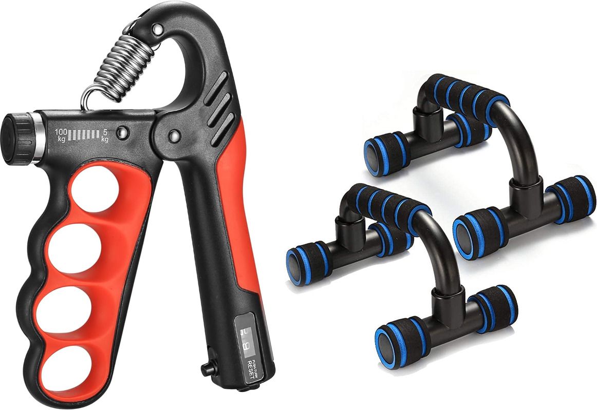 pheonix Combo of 5-100 Kg Adjustable Hand Gripper with Push Up Stand for Body Workout Fitness Accessory Kit Kit-picture-10