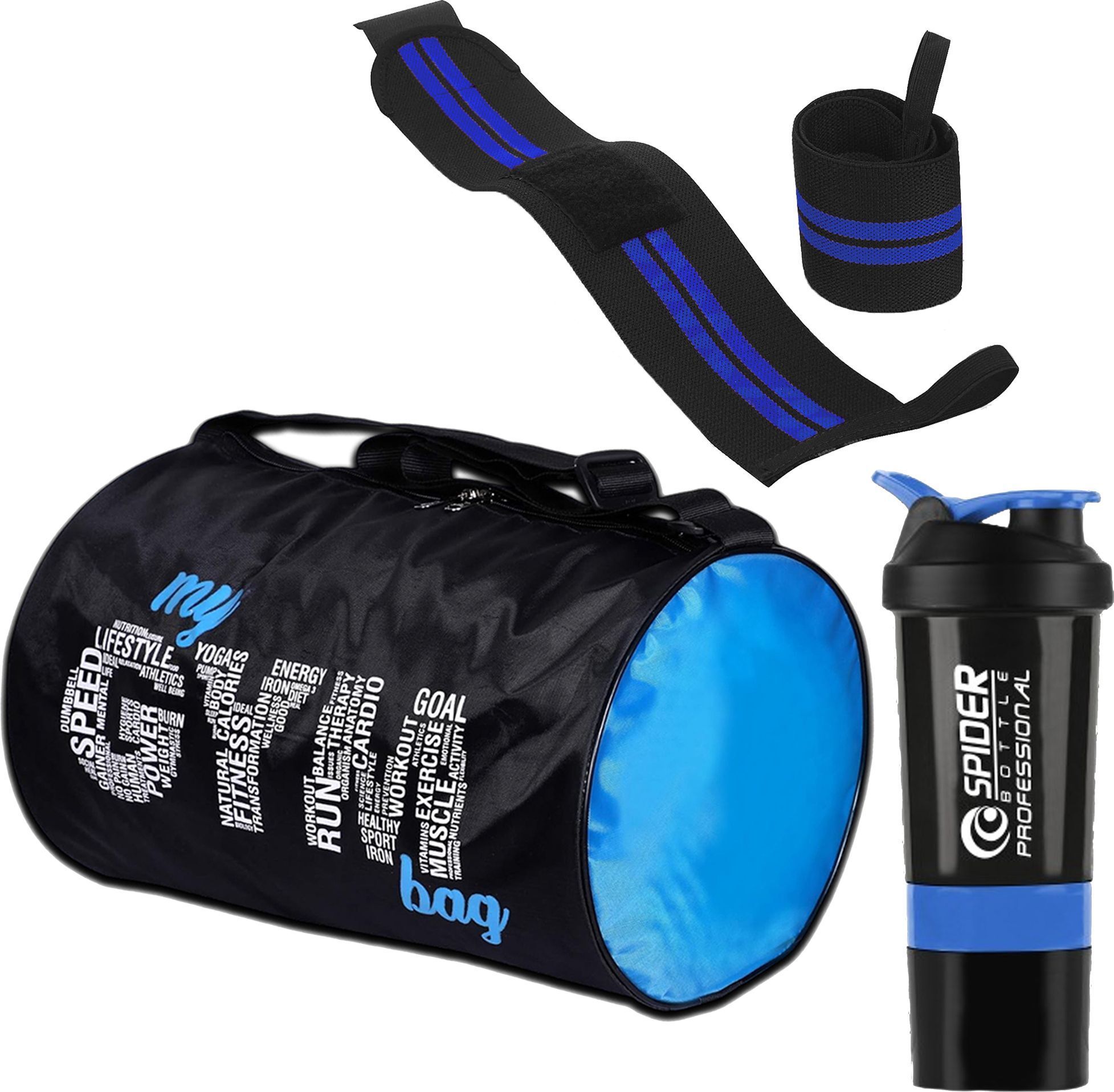 Combo Set of Gym Bag with Wrist Support Band and Shaker Bottle For Men & Women Fitness Accessory Kit Kit-image-35