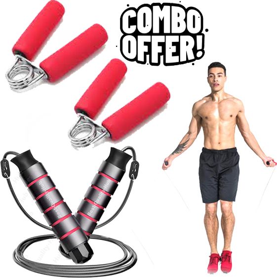 f five Skipping Rope and Hand Gripper Combo Pack for Men Gym Women Weight Loss Fitness Accessory Kit Kit-picture-10
