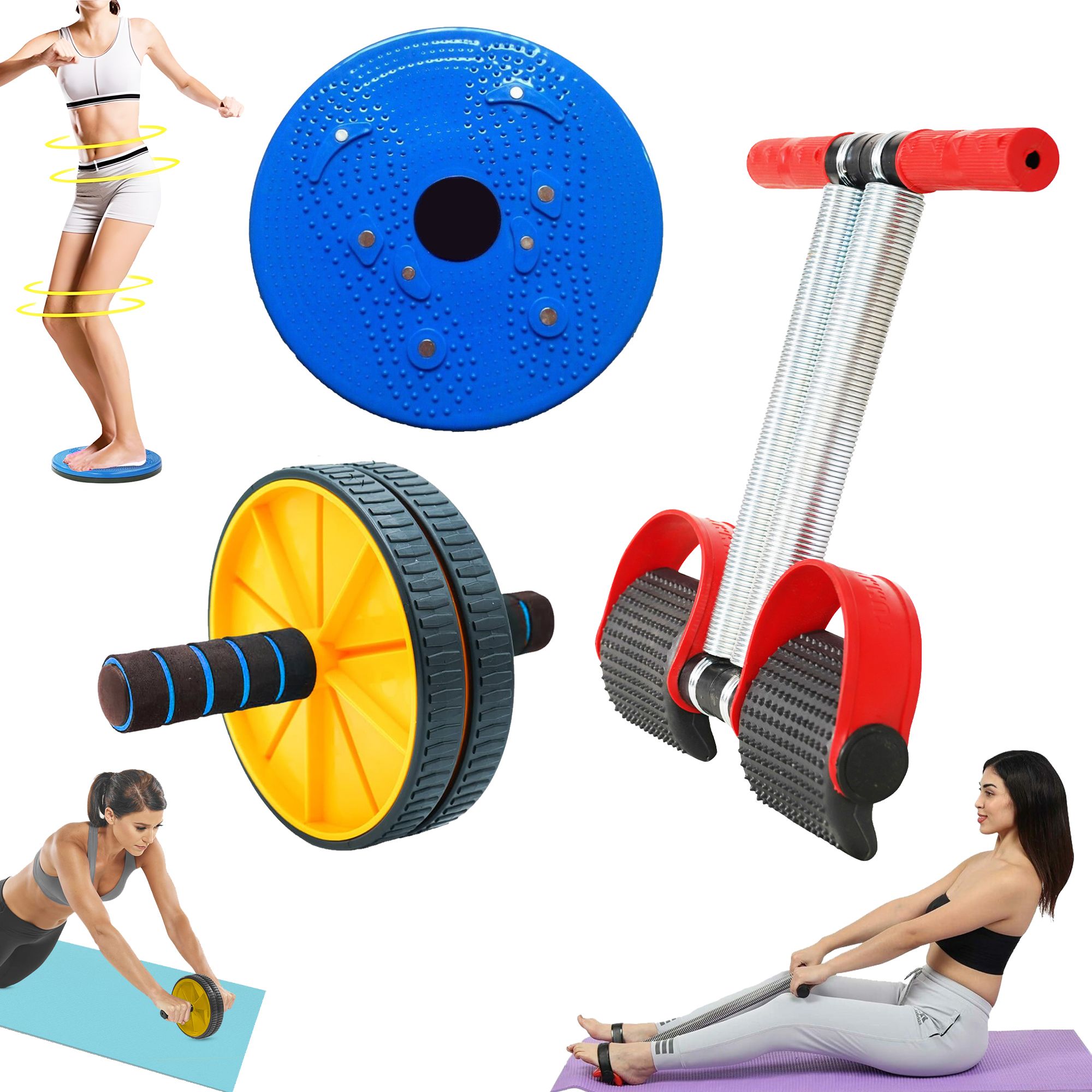 Combo Of Acupressure Tummy Twister, AB Wheel Roller & Tummy Trimmer Fitness Accessory Kit Kit-image-24