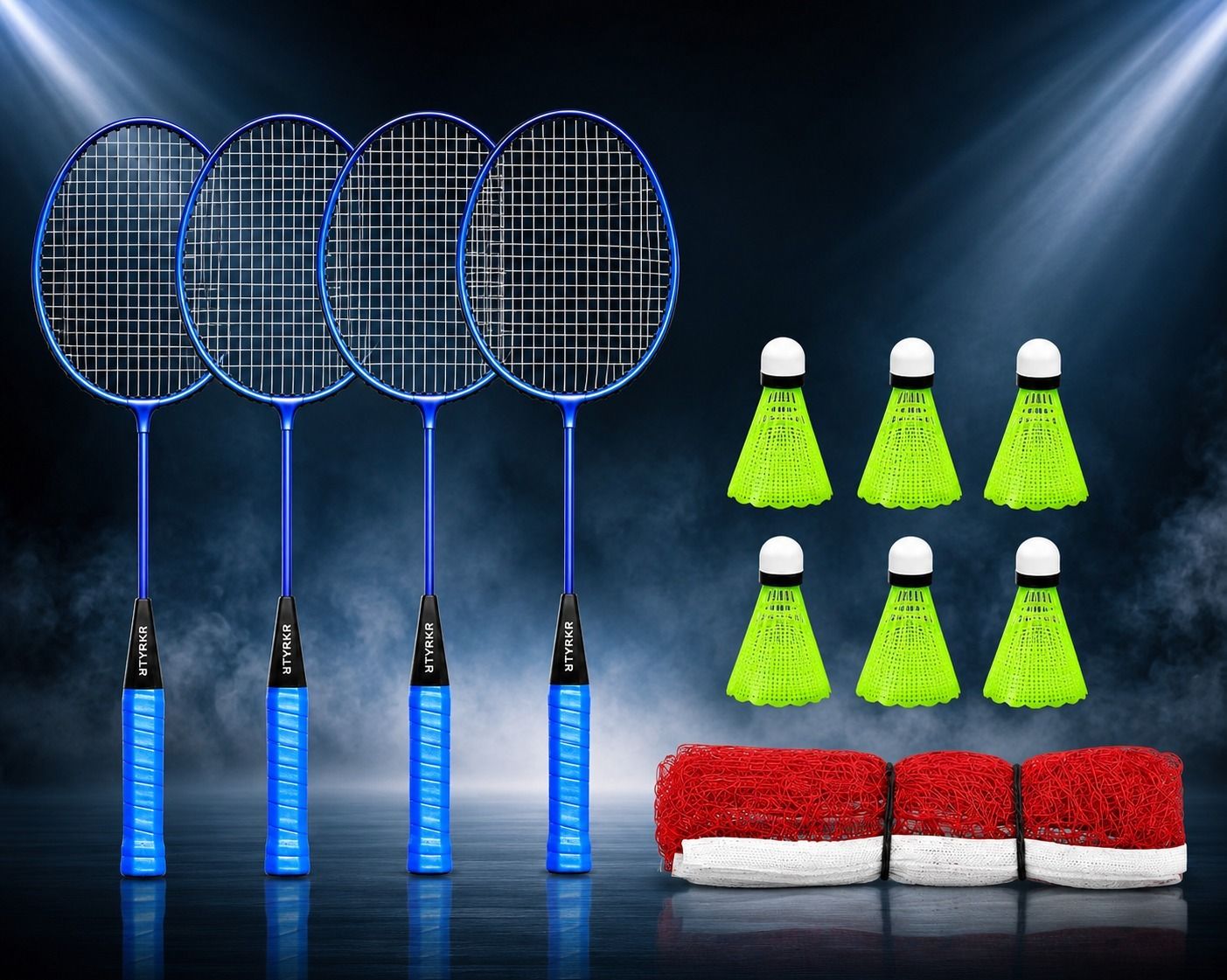 styrkr Badminton Combo Kit Set Of 4 Piece Racquet With 6 Piece Plastic Shuttle With Net Badminton Kit-picture-44