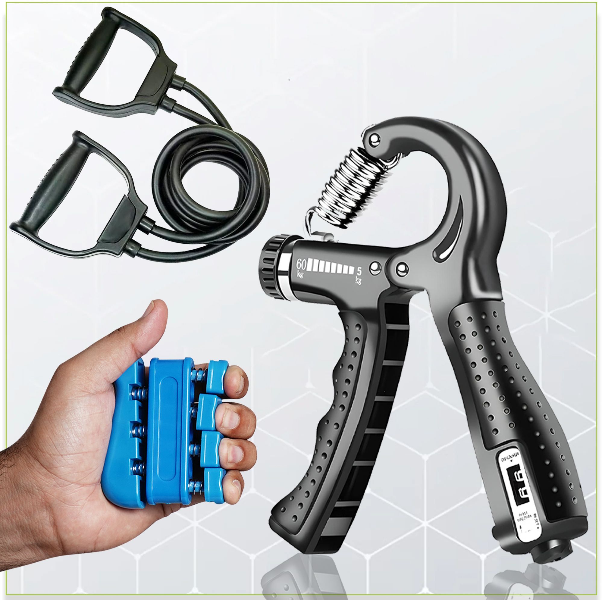 Combo Of Countable Hand Grip, Double toning Tube, Finger Stretcher for Unisex Fitness Accessory Kit Kit-image-33