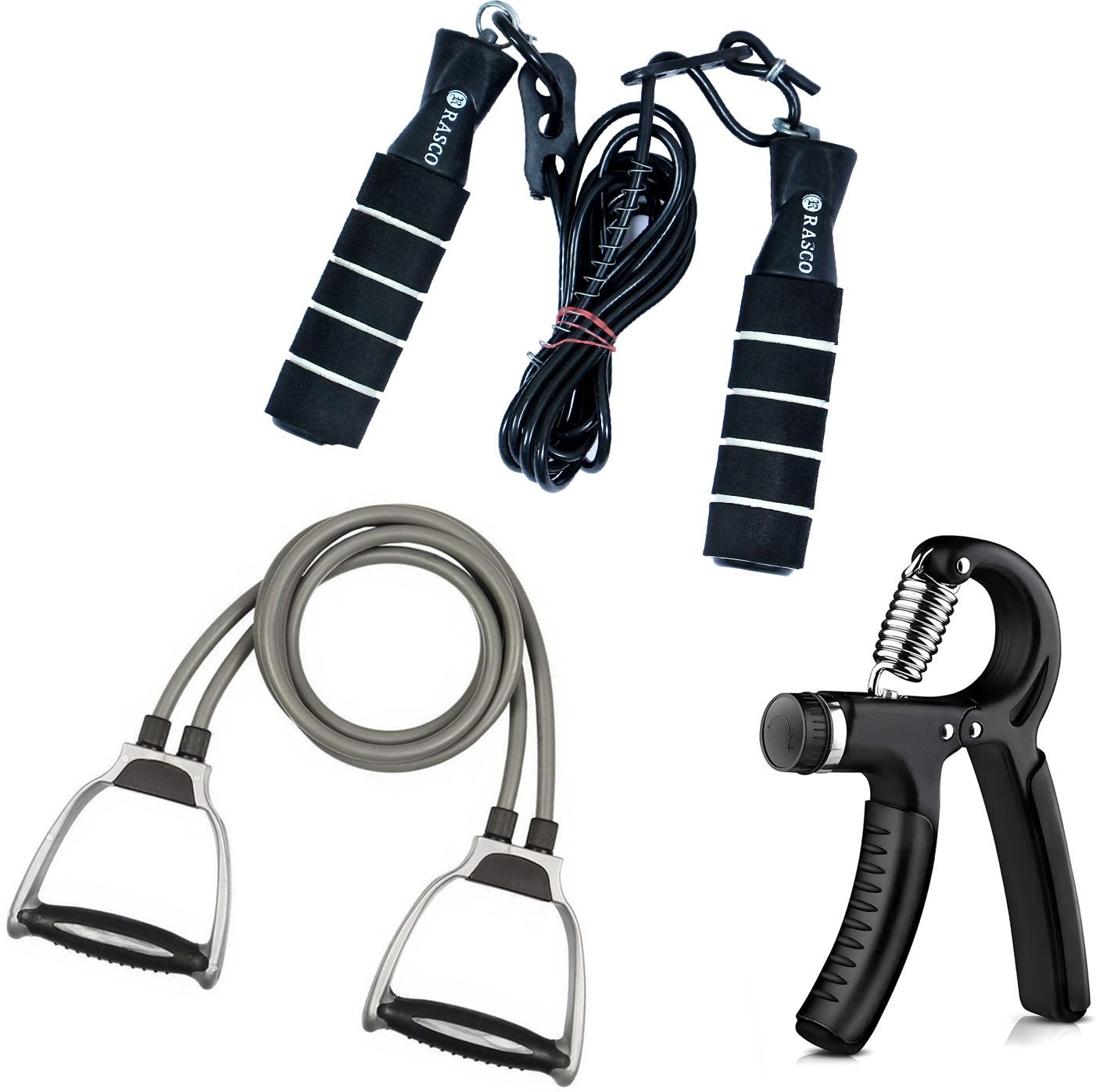 Combo of Hand Grip Strengthener with Resistance Band & Skipping Rope Fitness Accessory Kit Kit-image-17