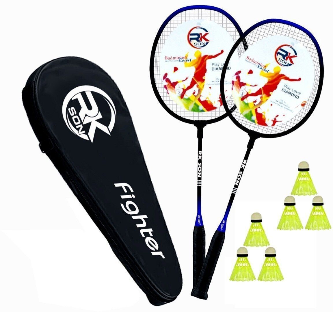 Fighter Aluminium Single Shaft Badminton Kit Racquet Set Of 2 With 6 b New n Badminton Kit-image-20
