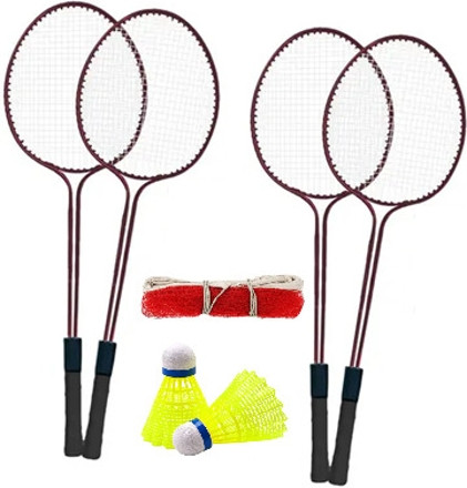 hl sports Badminton set combo set / 4 PC Double Shaft racket + 2 Shuttle+Badminton net Badminton Kit image 1