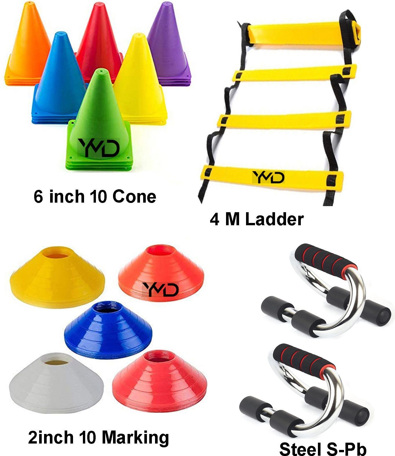 6 Inch Cone Pack 10, 10 Space Markers, 4 Meter Ladder Agility, Steel Pushup Bar Football Kit-image-25