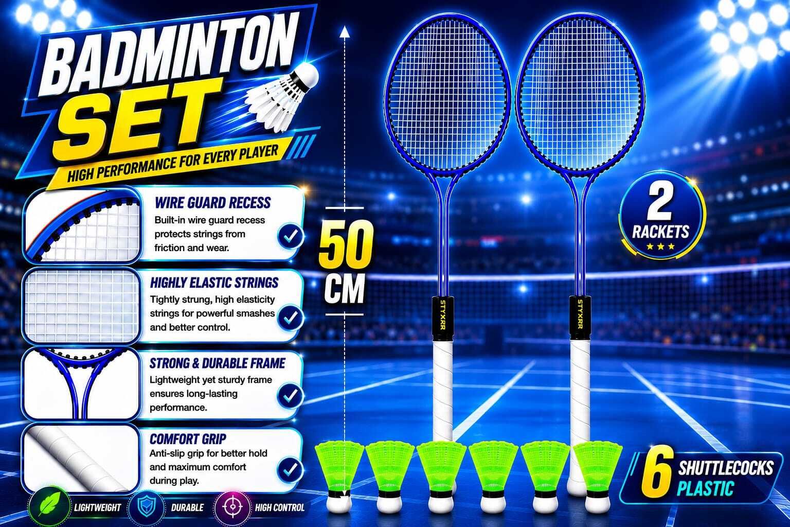 Kidzy Steel Badminton Racquet Set with 6pc.Nylon Shuttlecock. Kit Badminton Kit-image-14