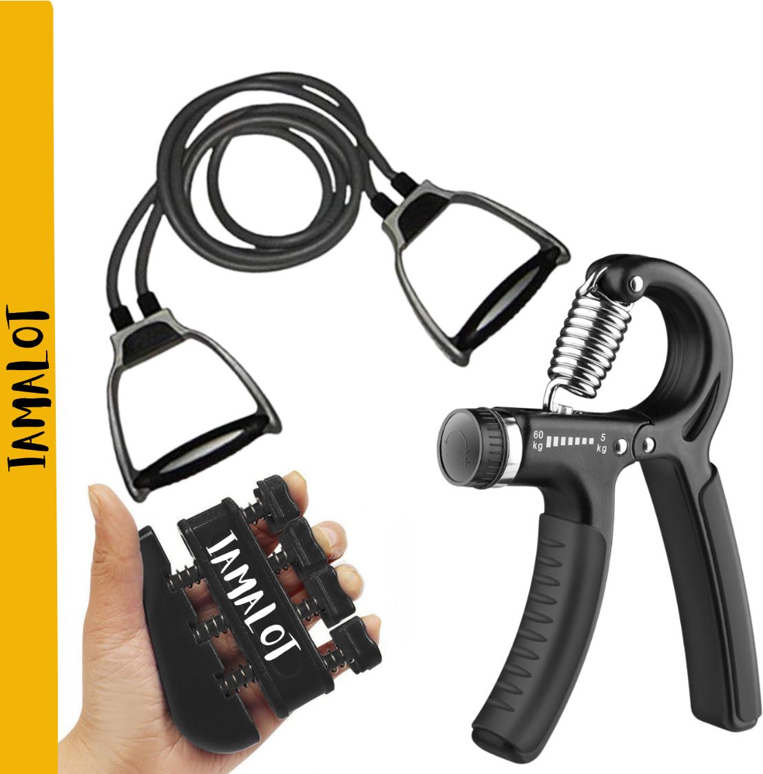 Combo Pack of3 Resistance Tube With Hand Gripper and New Dolphin Grip Fitness Accessory Kit Kit