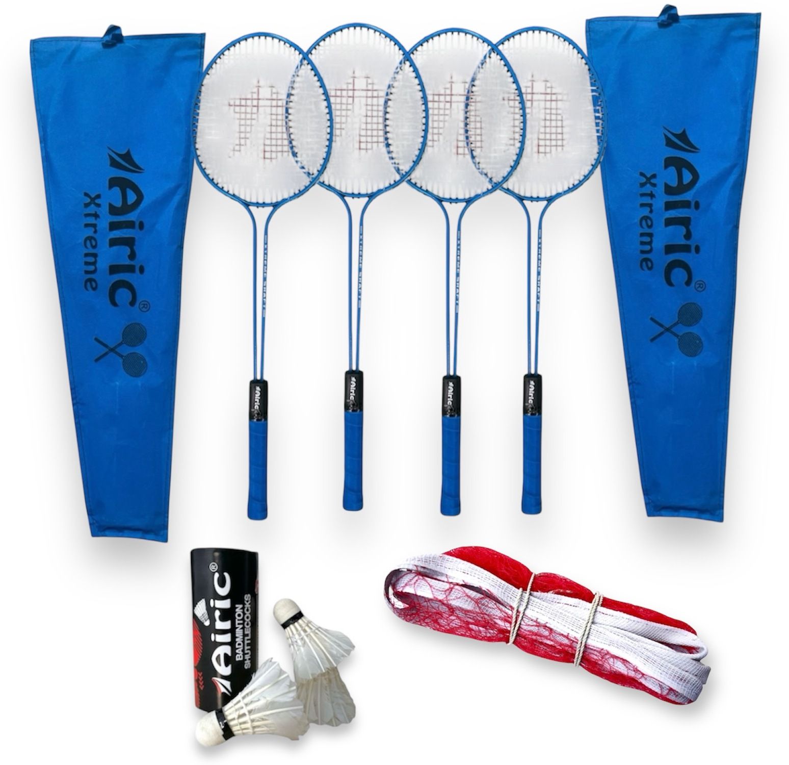 airic Xtreme Double Shaft Raquets with Feather Shuttles and 3 side tape Net Badminton Kit-picture-15