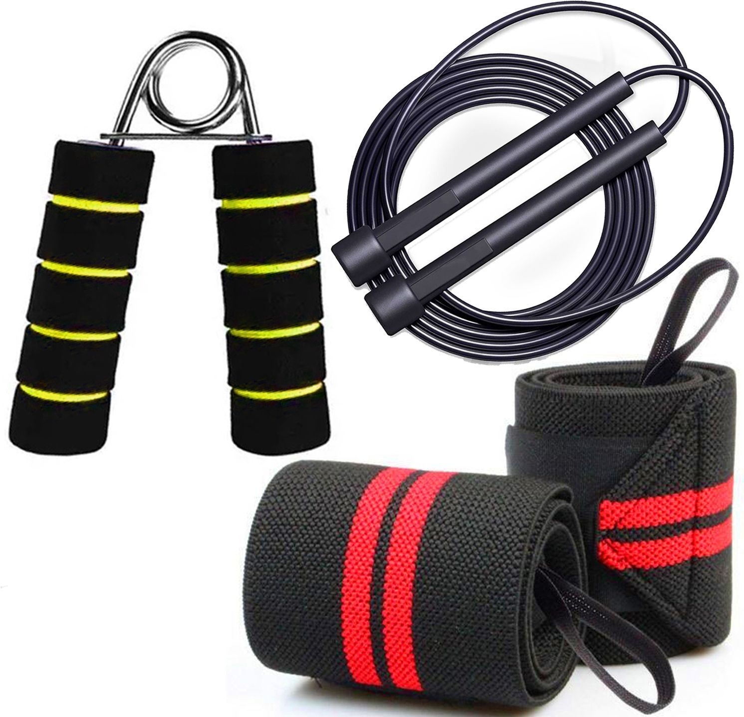 Gym Combo Wrist Support & Hand Exercise Power Gripper for Weight Loss rope Fitness Accessory Kit Kit-image-9