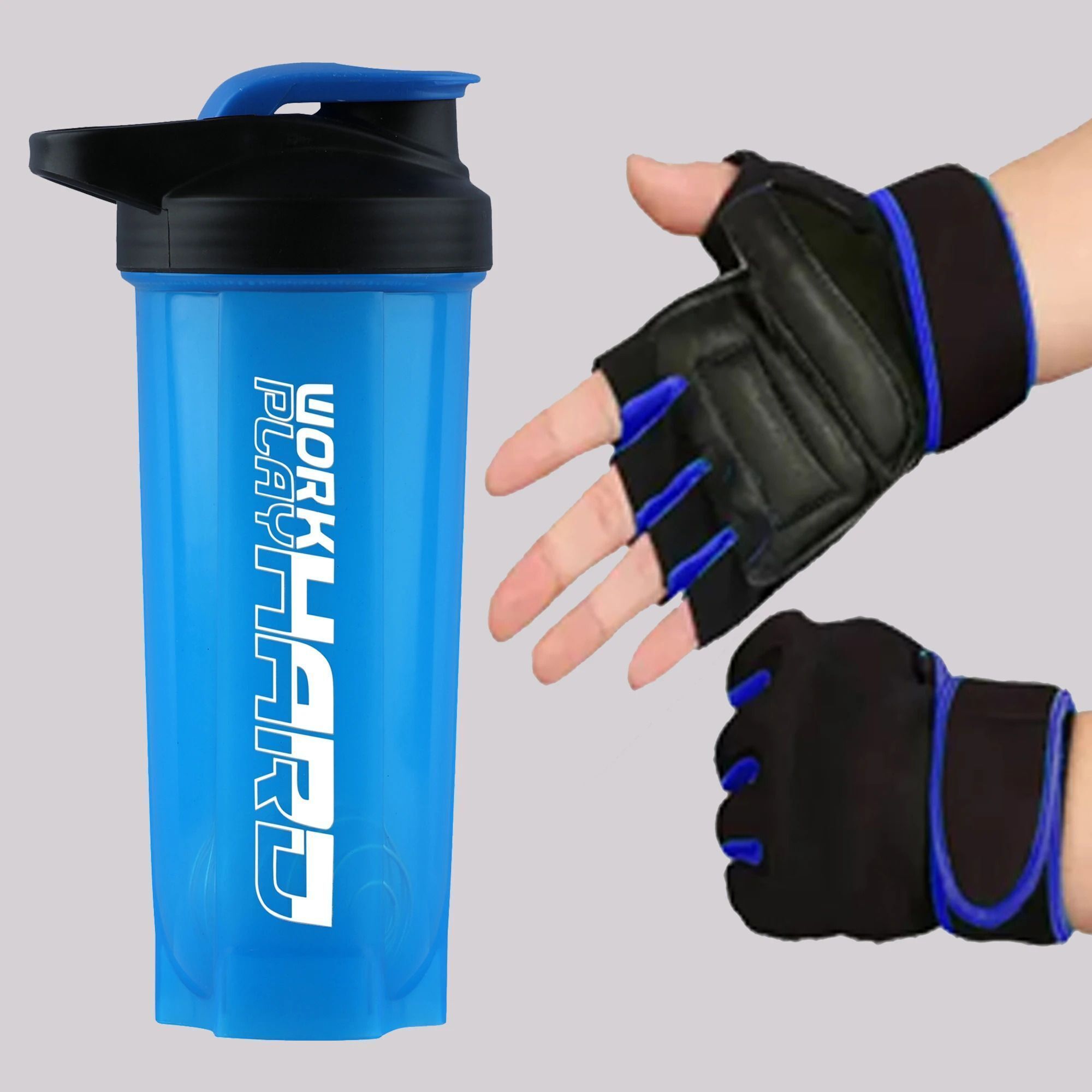 Premium Shaker Bottle with Half Finger Gloves Combo|BPA Free| 700 Ml Shaker Fitness Accessory Kit Kit-image-10
