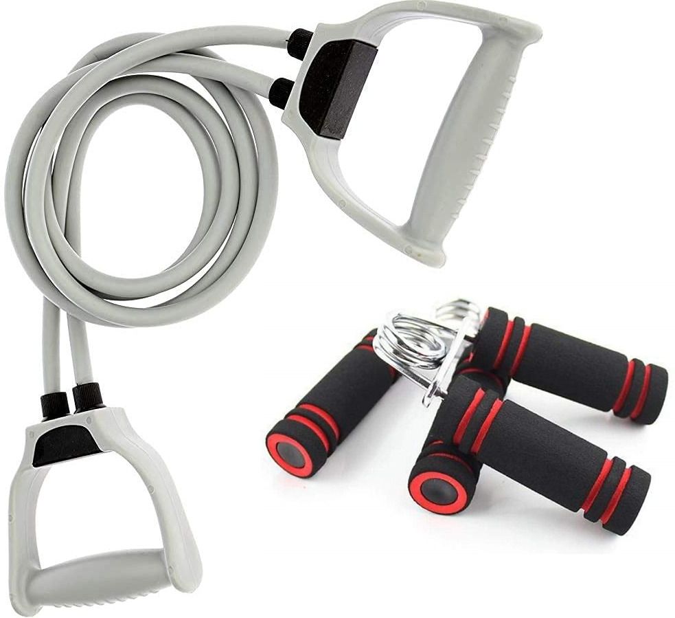 2 Foam Hand Gripper & Double Toning Tube with D Handle for Exercise Workout Fitness Accessory Kit Kit-image-27