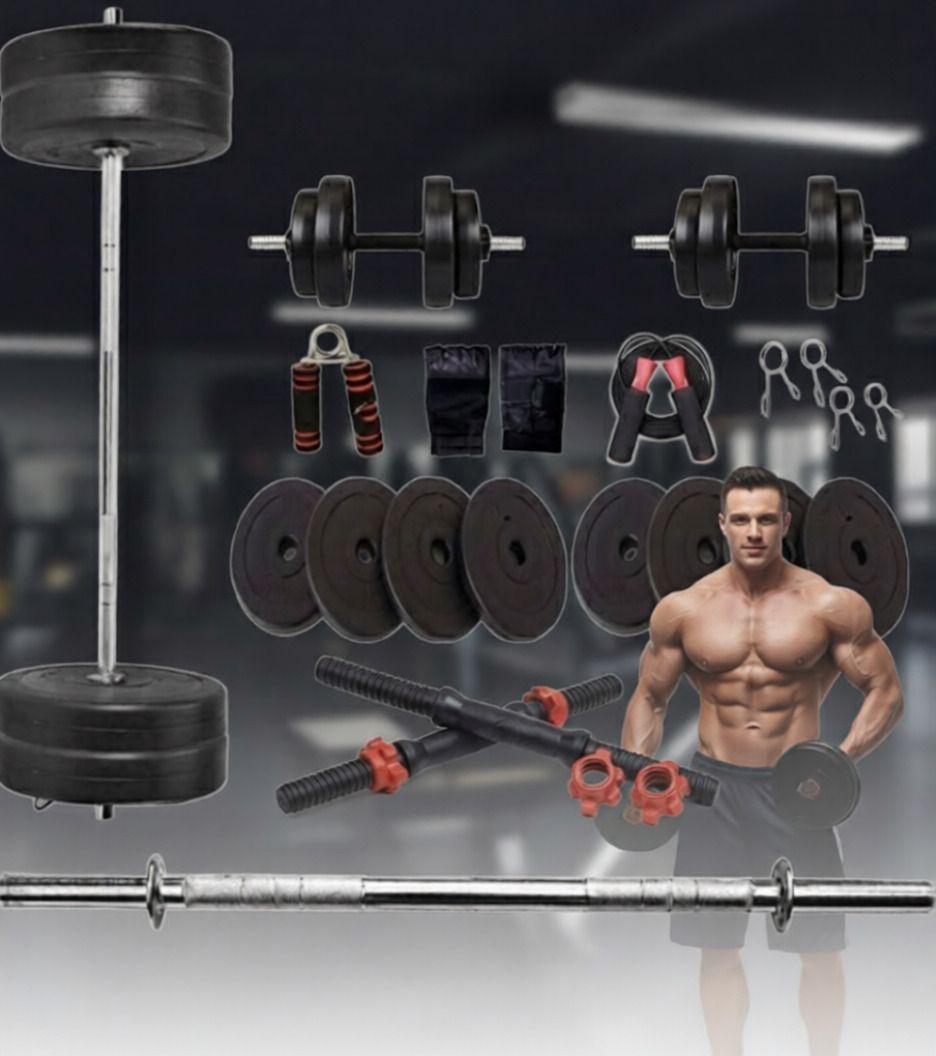 40KG PVC Weight Set with Dumbbell Rods, 3ft Straight Rod & Acc Gym Fitness Accessory Kit Kit