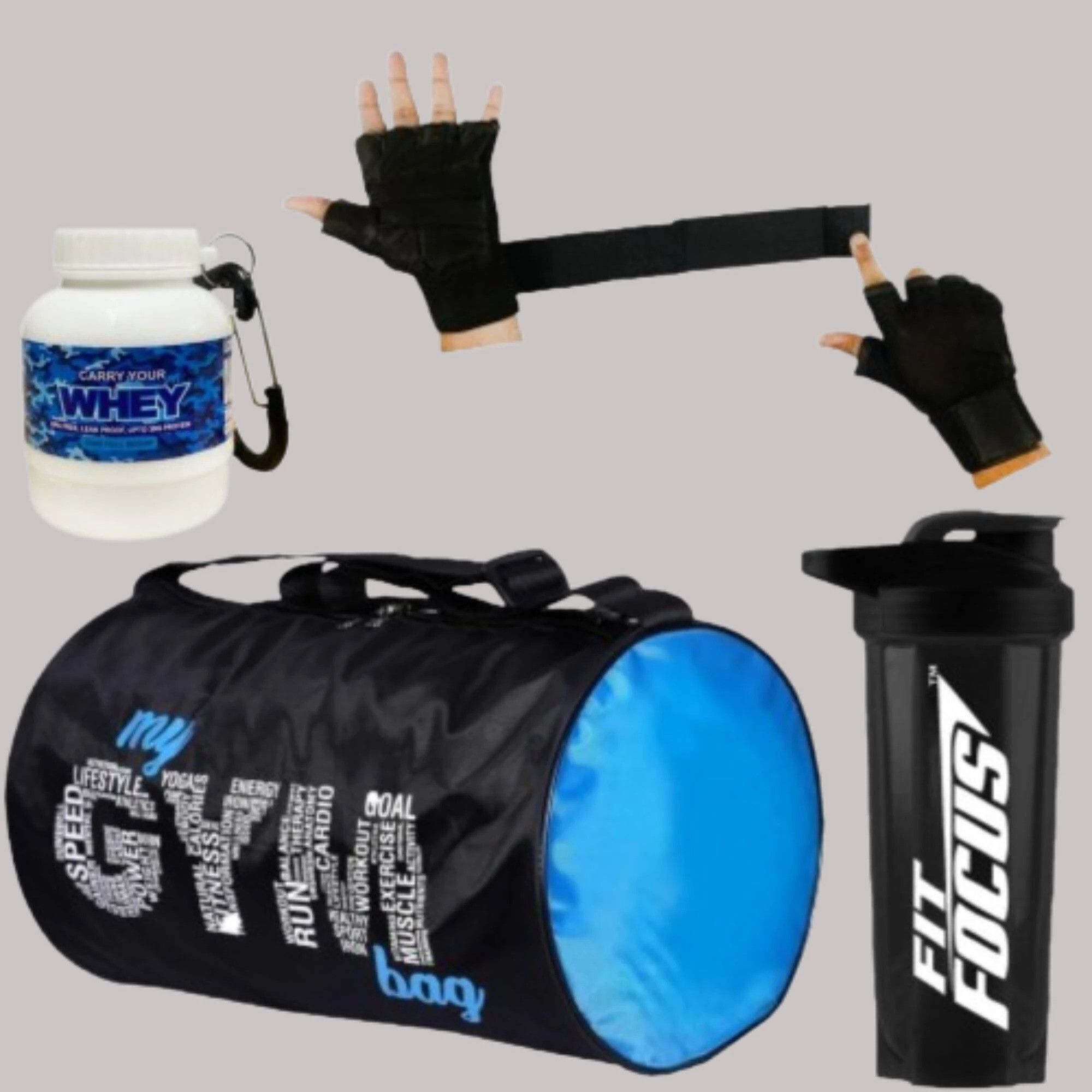 Ultimate Gym Combo Gym Bag, Shaker, Gloves & Whey Protein Container Fitness Accessory Kit Kit-image-47