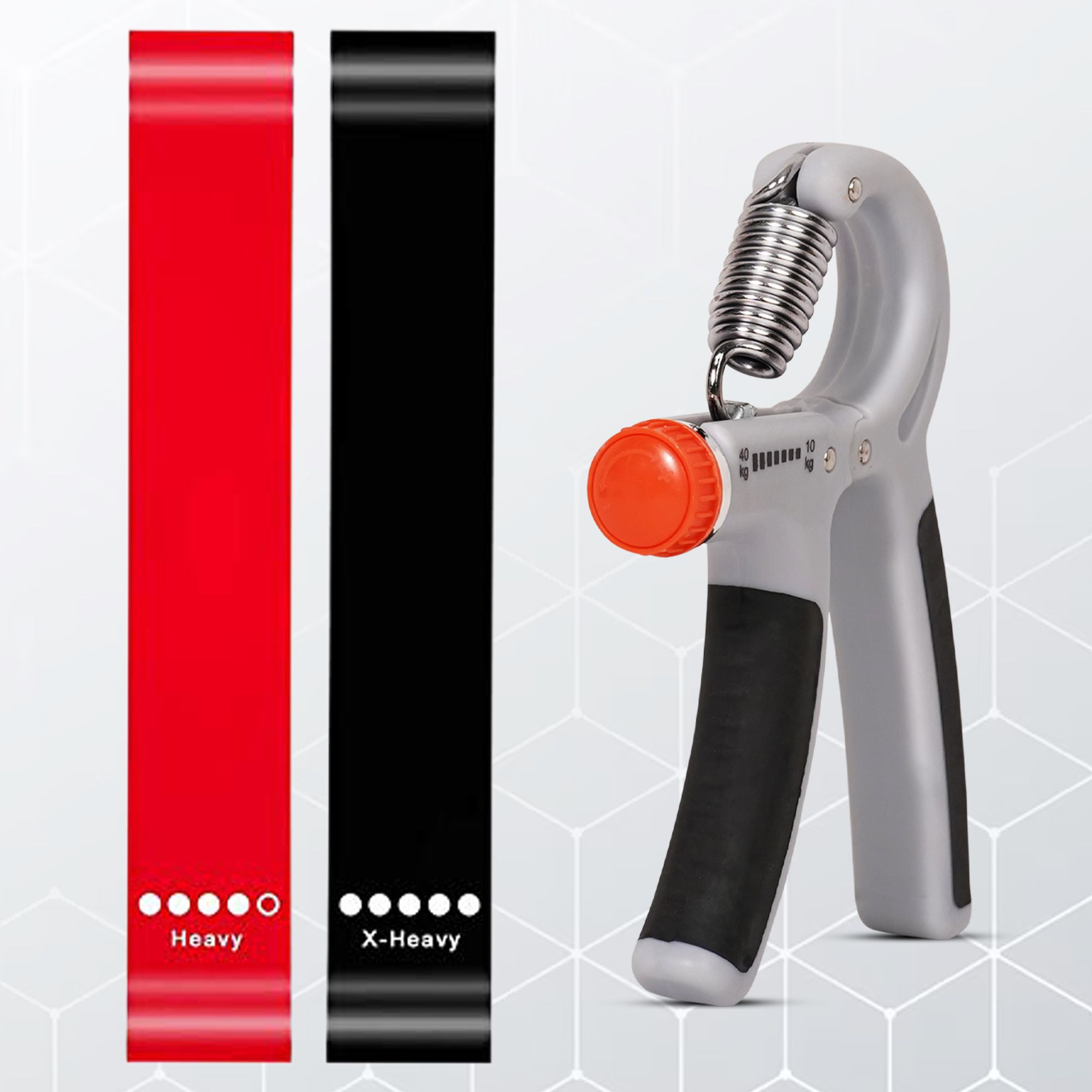 Combo Loop Band Set Of 2 Adjustable Hand Grip Strength & 1PC Hand Gripper 10-40 Fitness Accessory Kit Kit-image-2