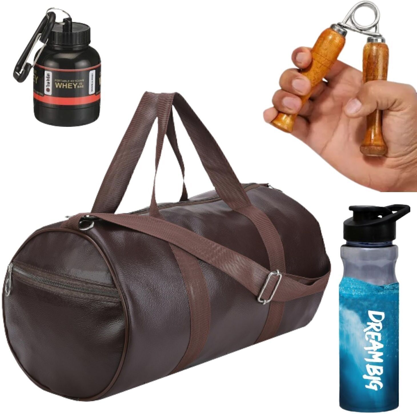 gym bag, SIPPER bottle, MINI WHEY Container with Key-Chain,Wooden hand gripper Fitness Accessory Kit Kit-image-46