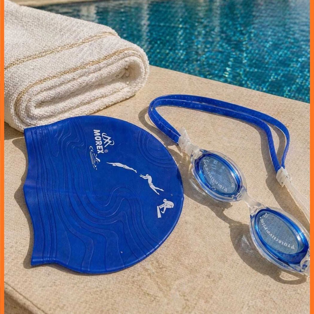 Swimming Goggles with Swim Cap Anti Fog UV Protection Waterproof Blue Set-06 Swimming Kit-image-47