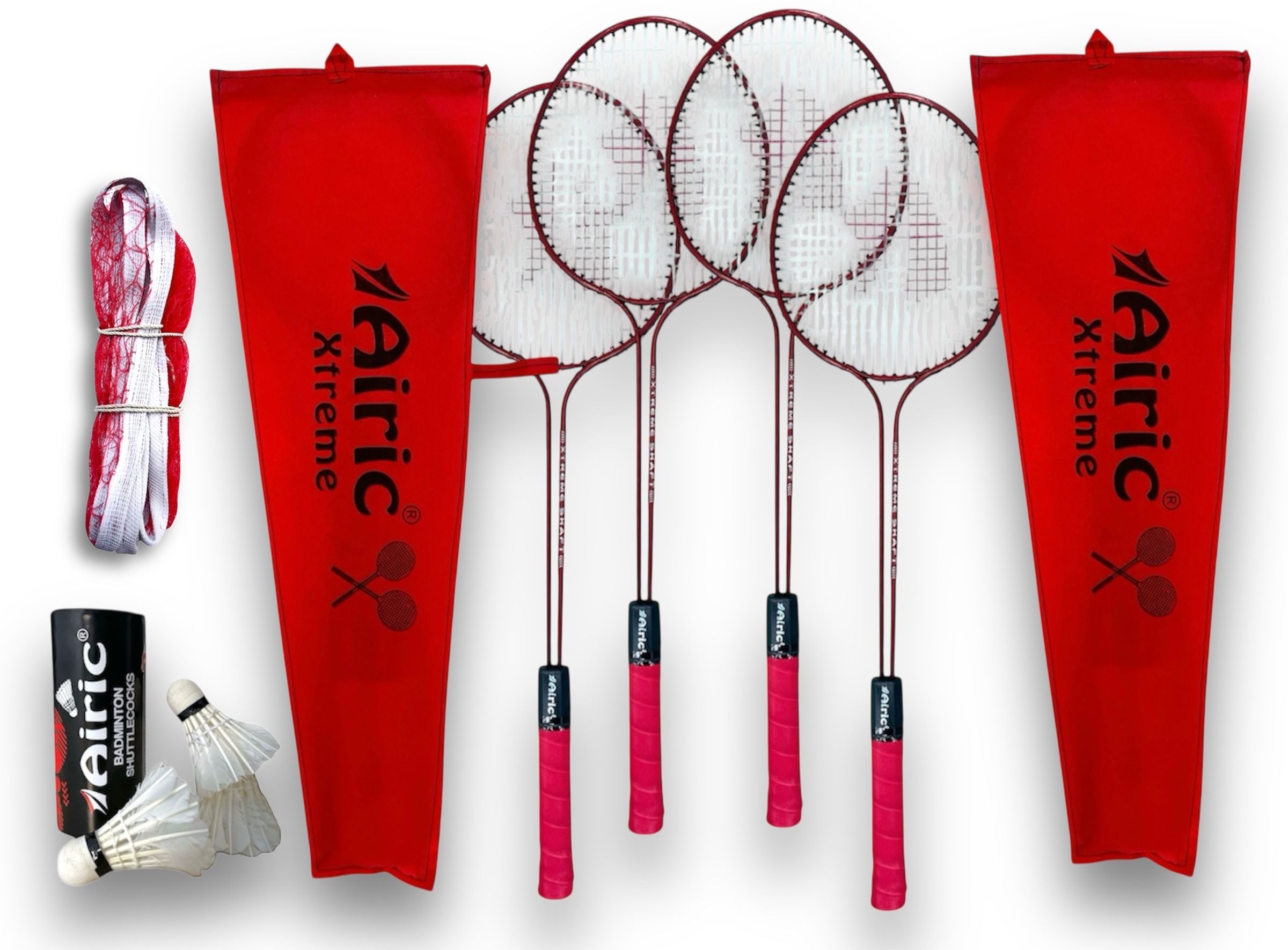 airic Xtreme Double Shaft Raquets with Feather Shuttles and 3 side tape Net Badminton Kit-picture-24