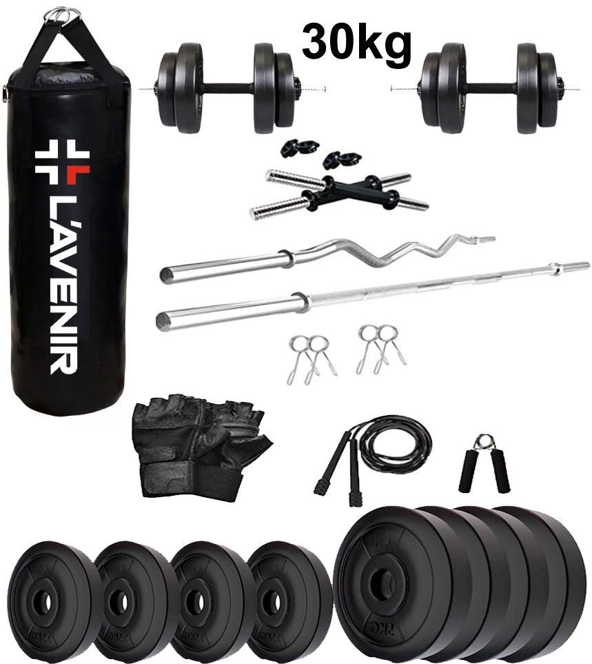 l'avenir 30 kg PVC GYM KIT + 3ft(Straight + Bend)ROD + FITNESS ACCESSORIES + UNFILLED PUNCH BAG Home Gym Combo-picture-33
