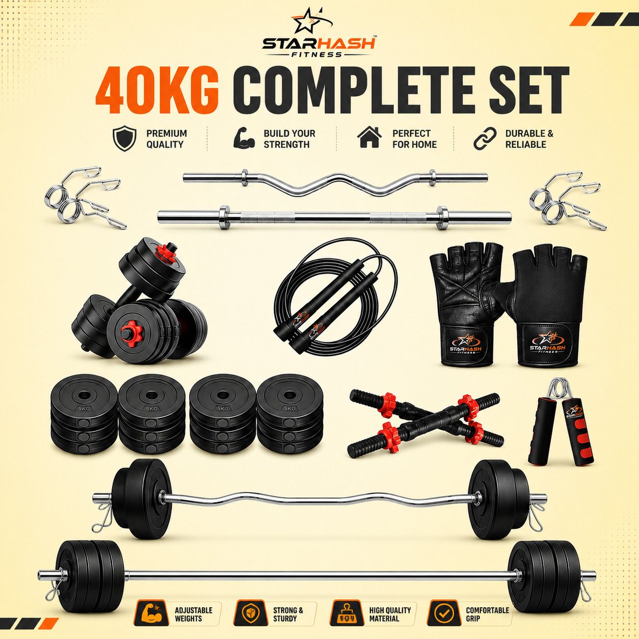40kg-3ft straight+curl rod, dumbbell rod, pvc plates(5kg*6/2.5kg*4)+Accessories Fitness Accessory Kit Kit-image-41