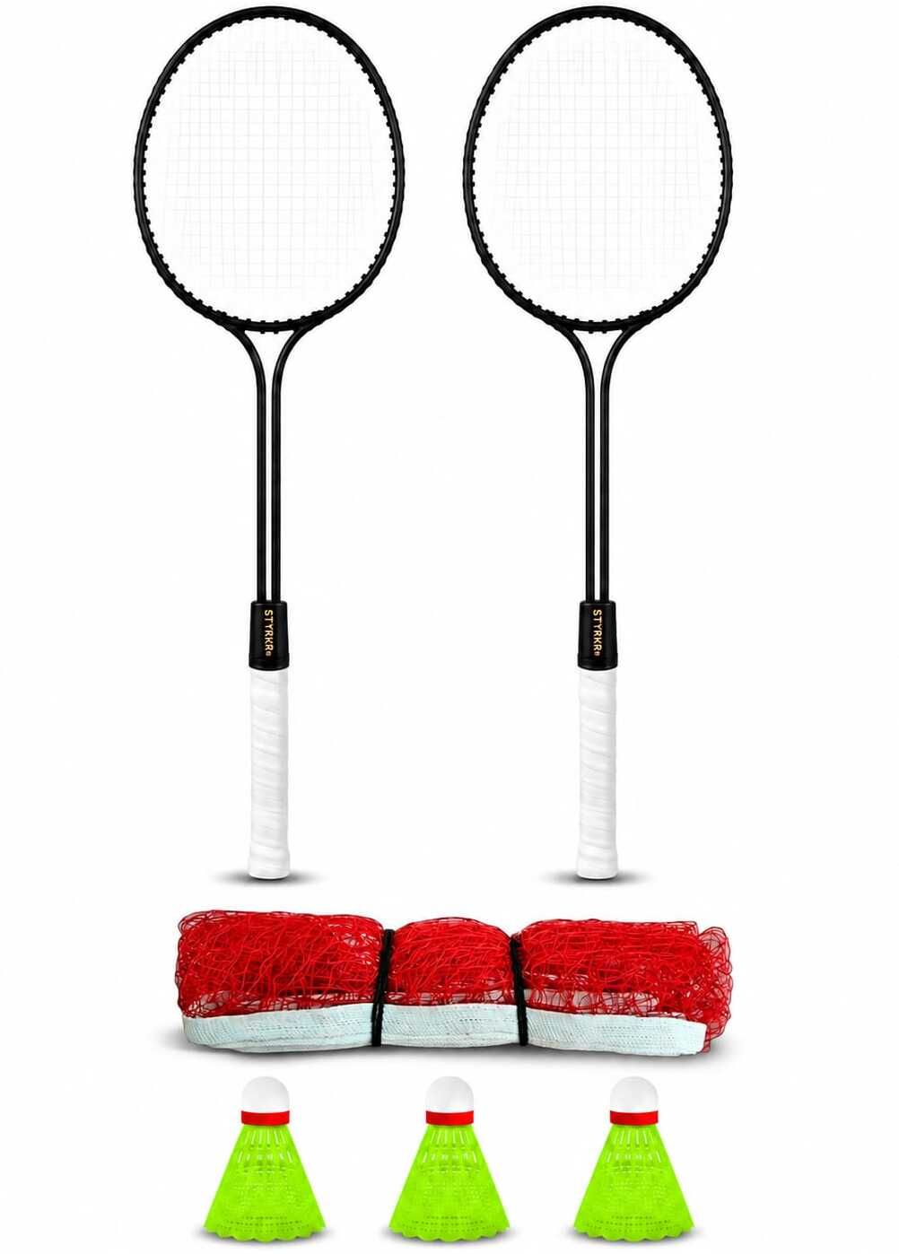 styrkr Double Shaft Racquets with 3 Shuttles With Net Combo Set Badminton Kit-picture-15