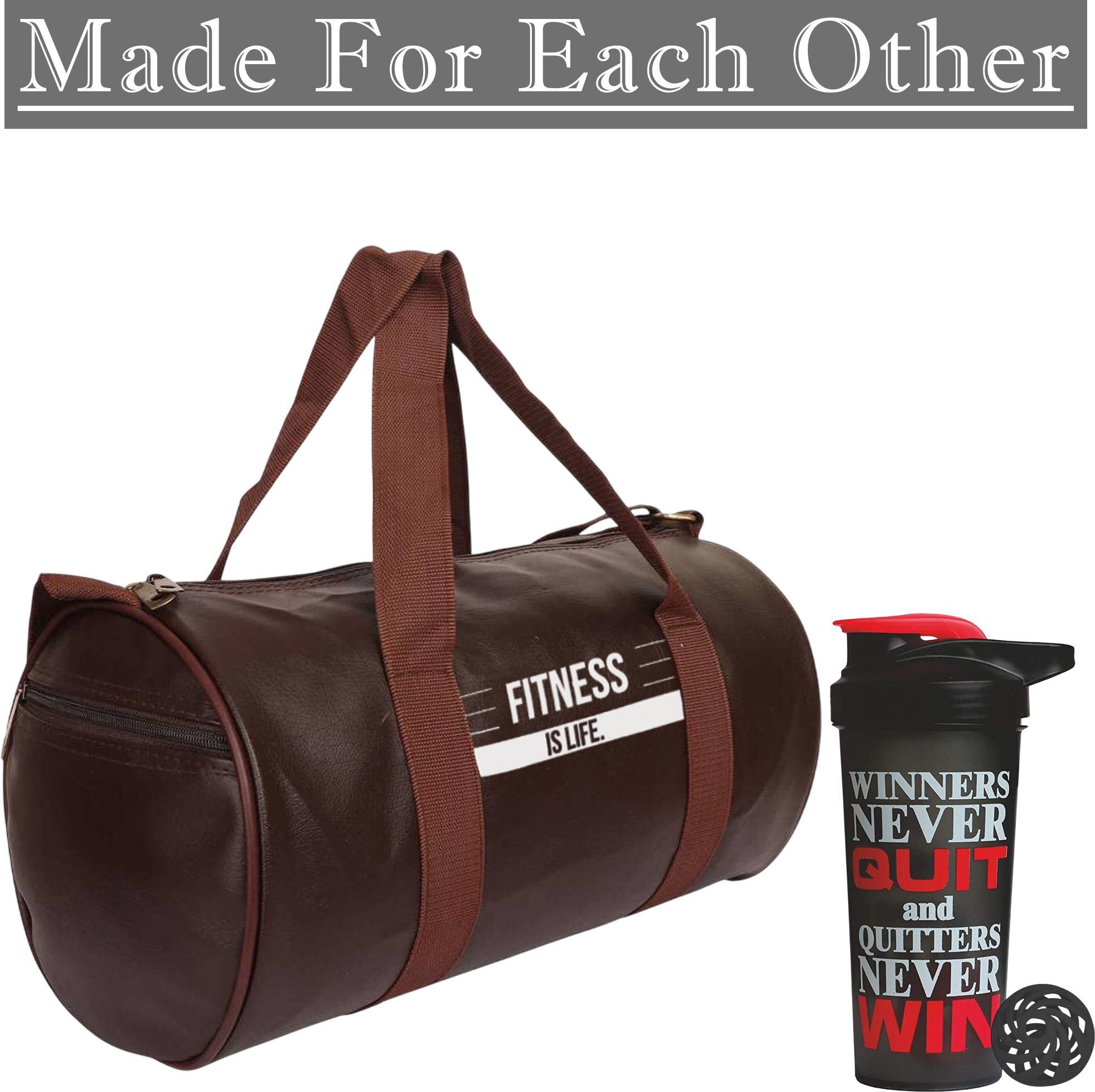 Gym Leather Duffle/Sports Workout Bag With Protein Shaker Bottle BPA-free Fitness Accessory Kit Kit-image-4