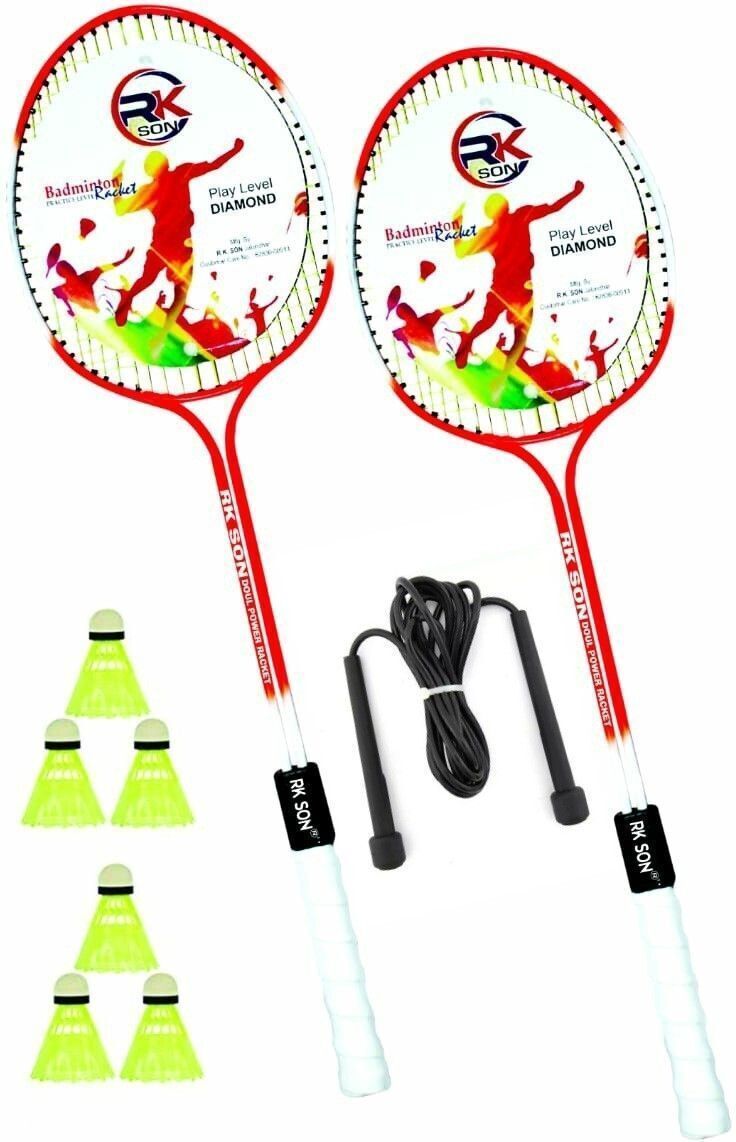 Orange Max Badminton Set Of 2 Piece Racquet with 6 Piece Plastic Shuttle New Badminton Kit-image-38