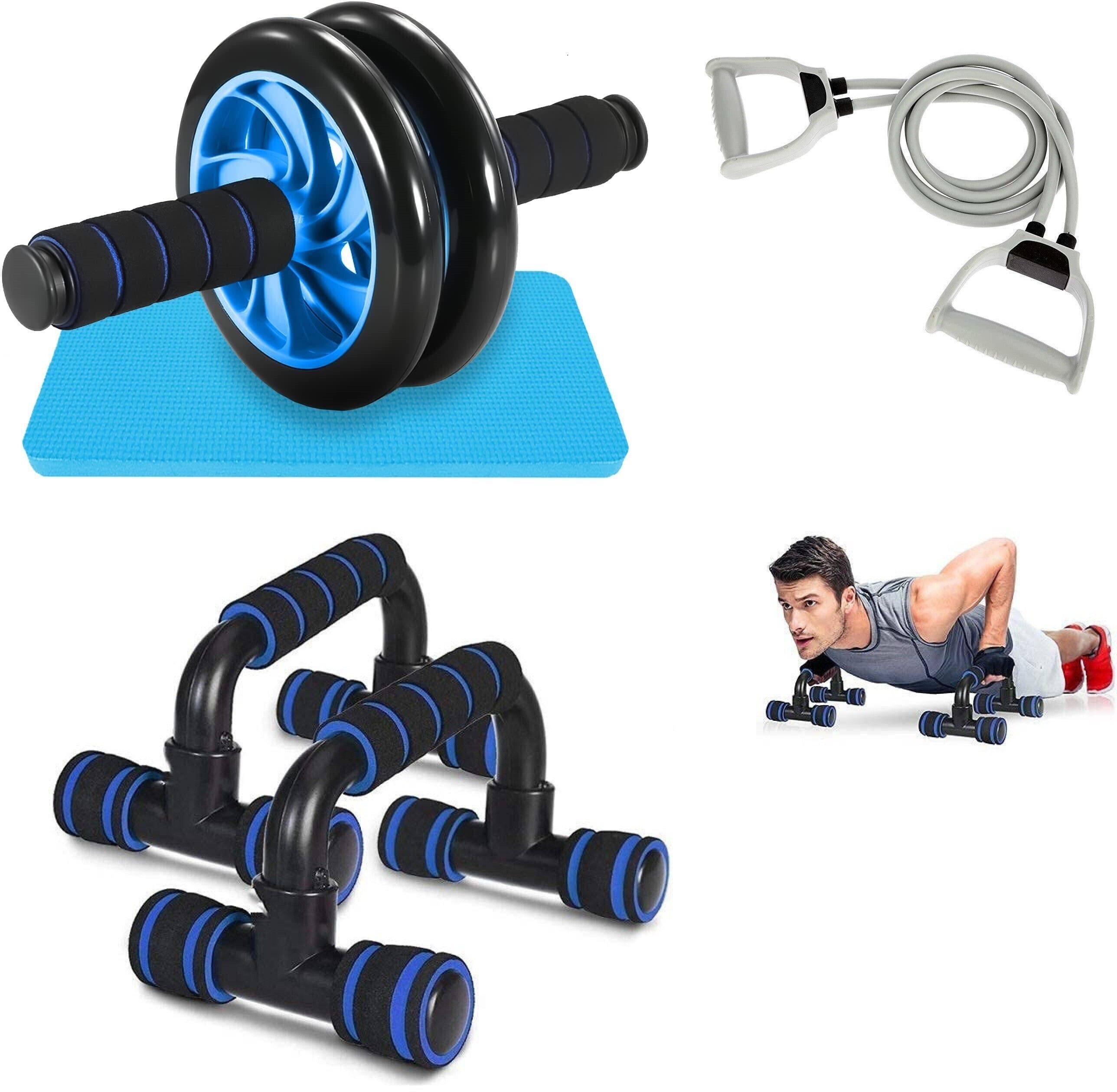 manogyam Combo For Core Fitness Ab Roller&Double Toning Tube&Push Up Bar Fitnes Equipment Fitness Accessory Kit Kit-picture-19