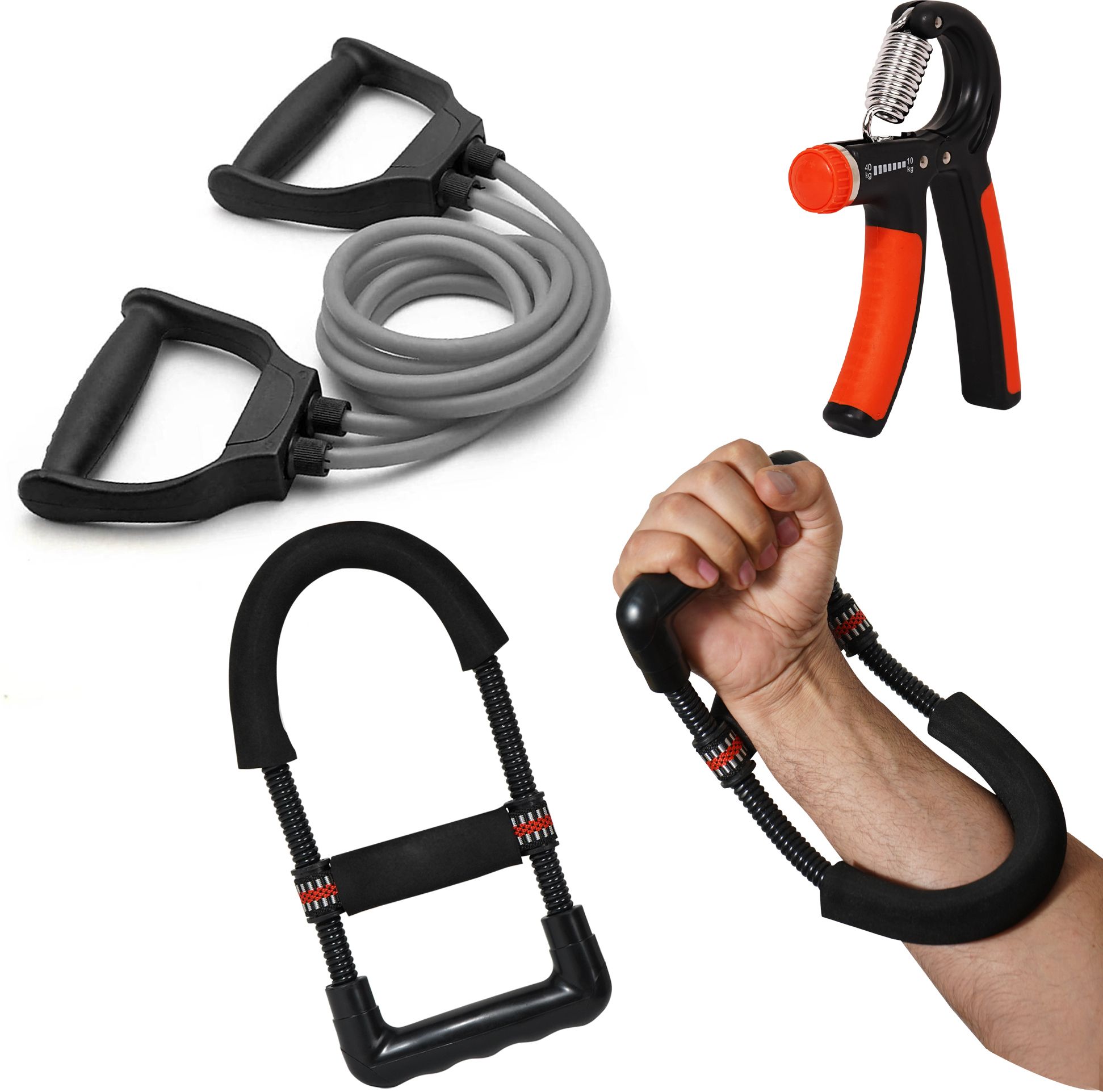 Combo of Hand Gripper, Double Toning Tube & Wrist Exerciser for Full Body & Hand Fitness Accessory Kit Kit-image-24