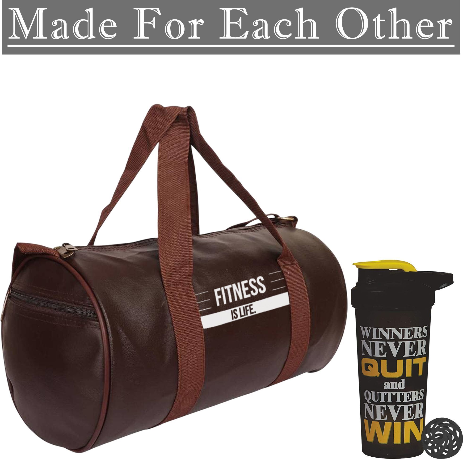 Gym Leather Duffle/Sports Workout Bag With Protein Shaker Bottle BPA-free Fitness Accessory Kit Kit-image-31