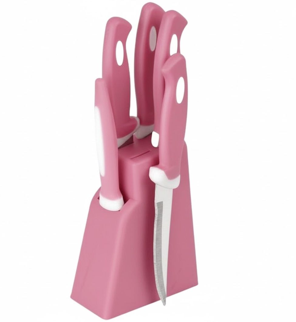 Ebbstone 6Pc Plastic Steel Knife Set Plastic Knife Set | Knife Holder Kitchen Plastic, Stainless Steel Bread Knife, Butter Spreader, Fruit Knife, Steak Knife-picture-0