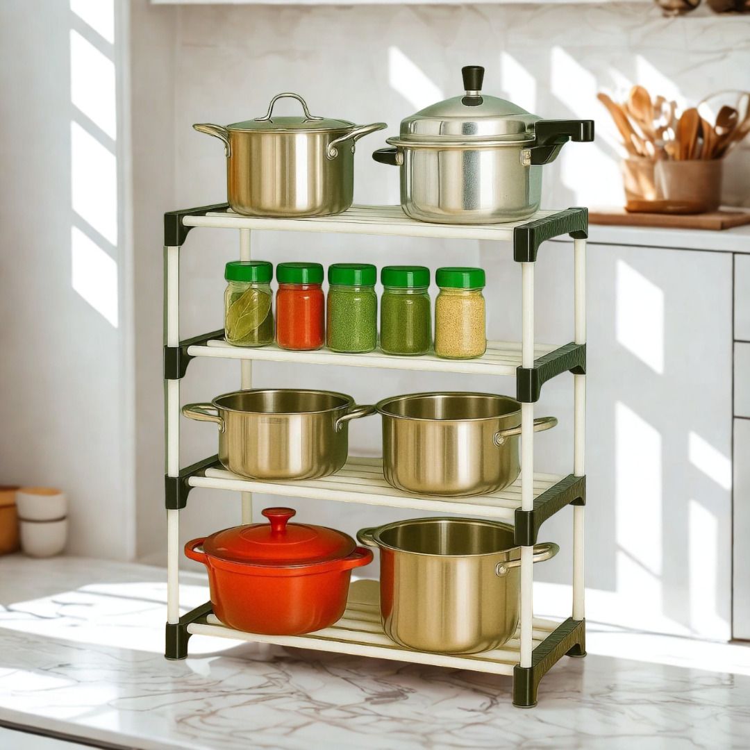 kaiser store Plate Kitchen Rack Plastic 4 Tier Kitchen Storage Rack Organizer for Pots Pans and Jars Plastic-picture-13