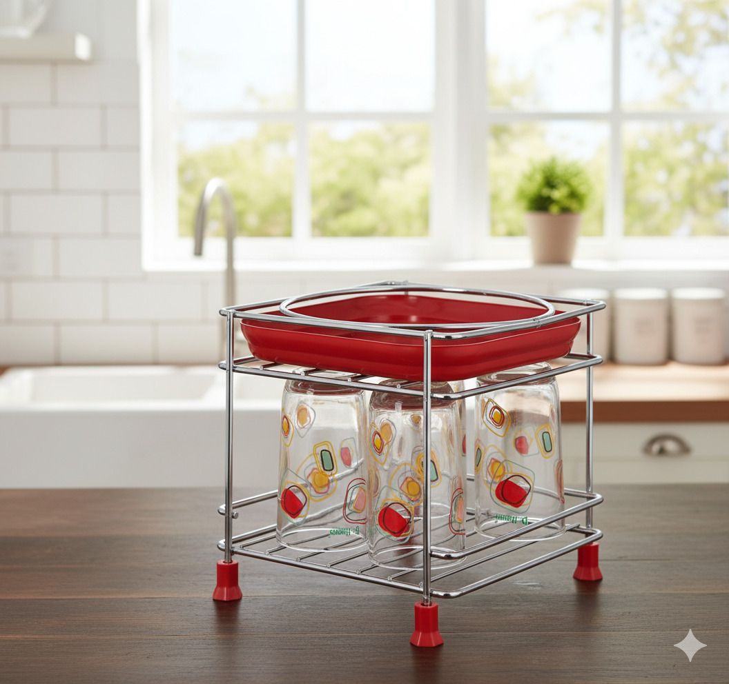 spacekeeper Matka Kitchen Rack Stainless Steel Heavy Matka Stand with Tray Holder Steel-picture-18