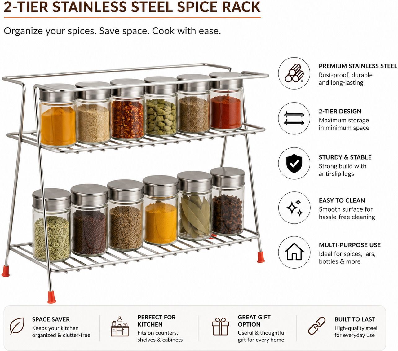 chromeplus Dish Drainer Kitchen Rack Stainless Steel Multipurpose Storage Rack for Kitchen, Utensil Dish Rack Steel-picture-17