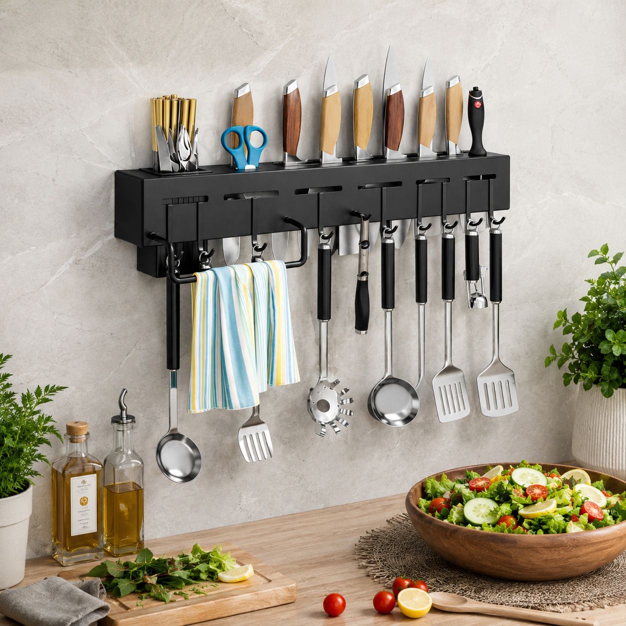 Utensil Kitchen Rack TWILIGHT Wall Mounted Kitchen Organizer 8 Hooks Installation Screws & Wall Plugs Plastic-image-24