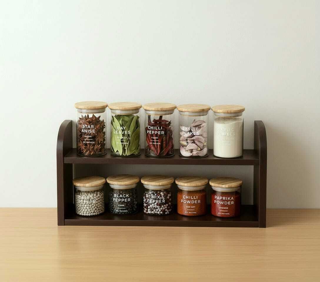 firebees Containers Kitchen Rack Wooden Kitchen Organizer Rack | 2 Tier Rack Kitchen Storage Wood-picture-26