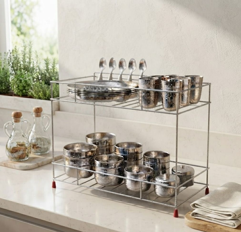 Plate Kitchen Rack 2-Tier Stainless Steel Multipurpose Storage Rack Steel-image-48