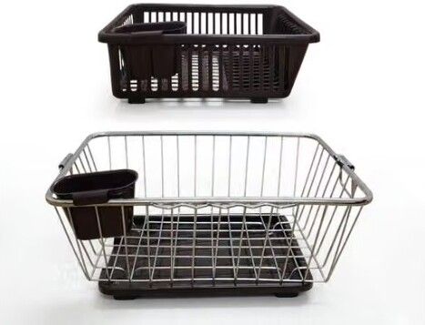 Dish Drainer Kitchen Rack Rust-Resistant Blue Dish Drying Rack with Removable Drainboard Option Plastic, Steel-image-36