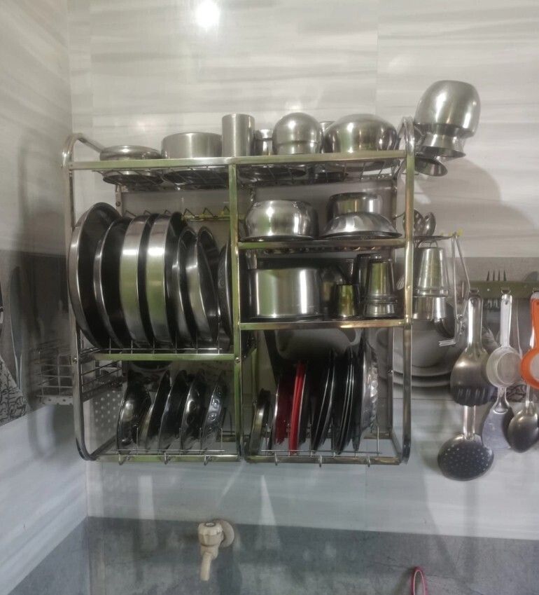 Utensil Kitchen Rack Steel 24x24 Wall Mount Dish/Plate Cutlery/Storage/ Modern Stand Steel-image-43