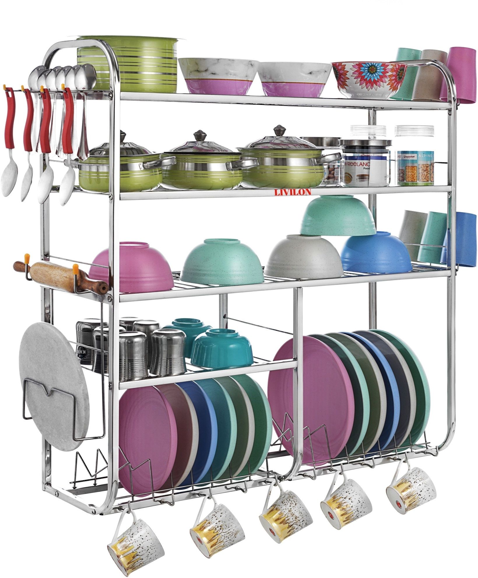 Utensil Kitchen Rack 5 Shelf Dish Rack | 30 x 30 Inch | Steel Kitchen Stand | Kitchen Storage Rack/ Steel-image-49