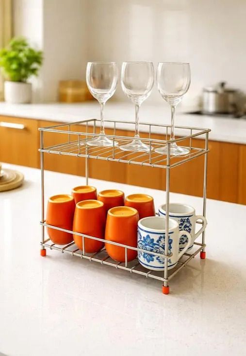 aazan enterprises Plate Kitchen Rack 2-Tier Stainless Steel Multipurpose Storage Rack Steel-picture-48